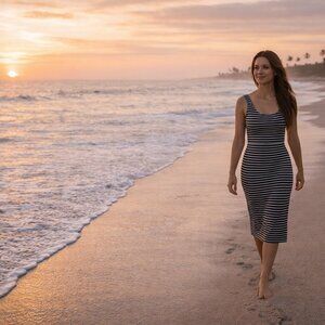 NWT Popular Basics I Summer Black & White Stripe Tank Styled Maxi Dress …
